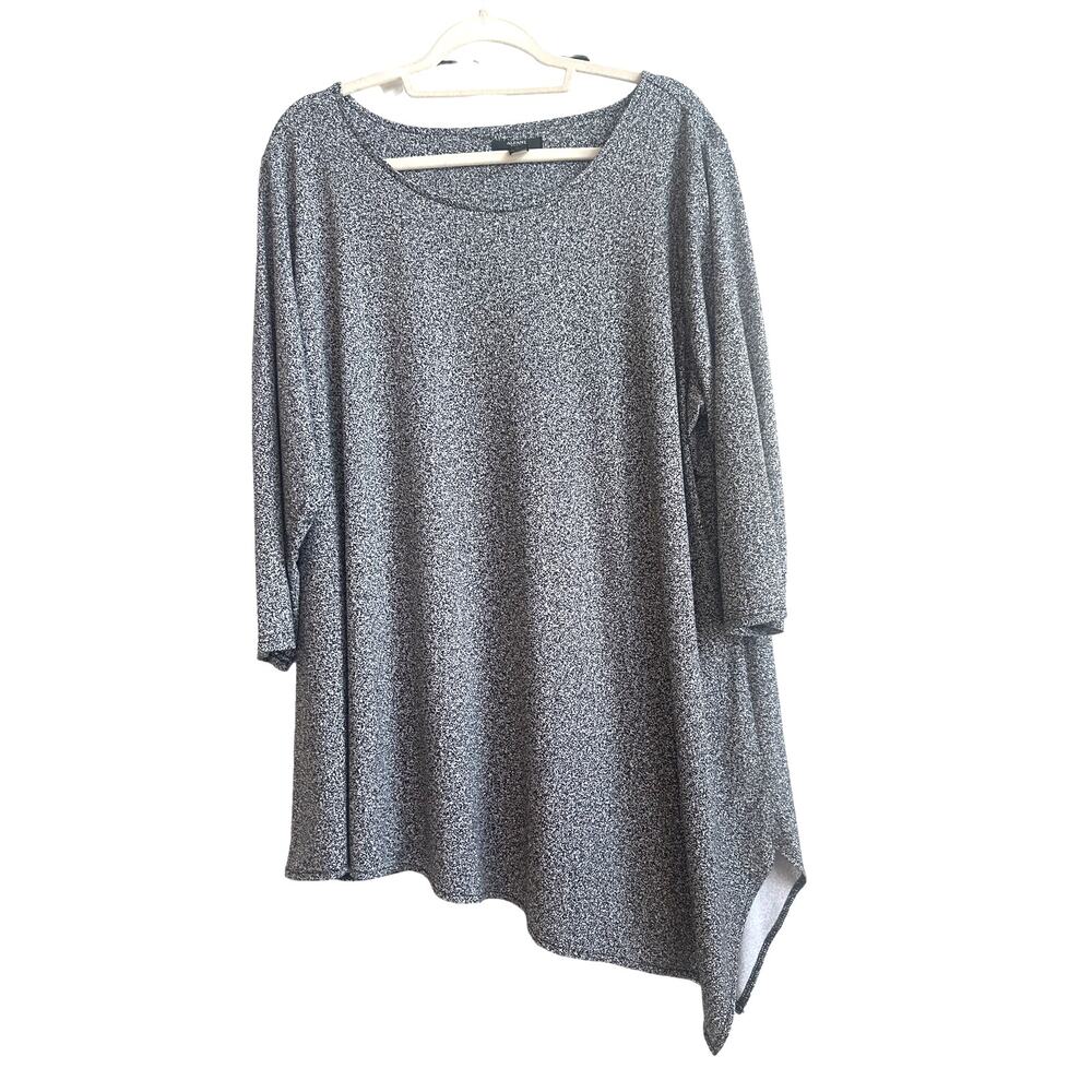 Alfani Black with White Speckled Design A-Symmetrical Abstract Blouse
